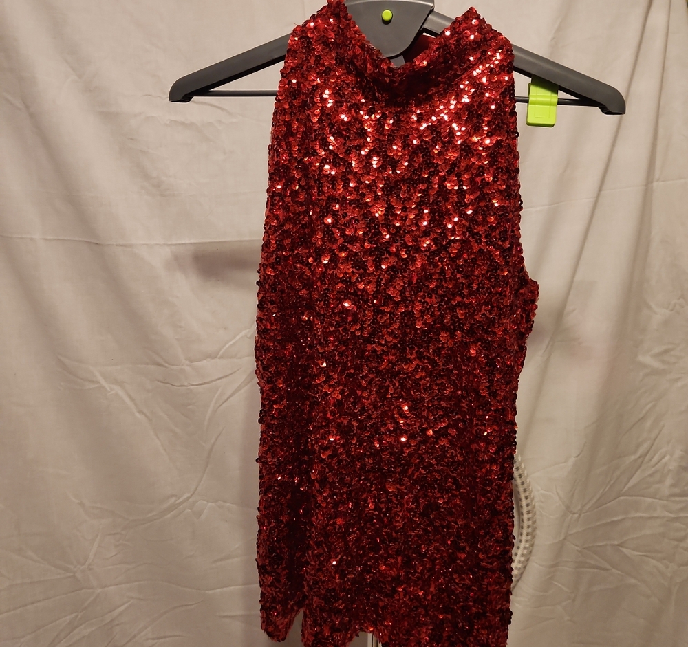 Red Sleeveless Mock Neck Sheath Blouse